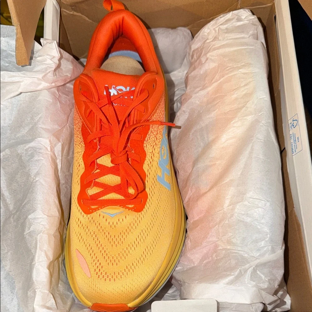 Hoka Orange and Yellow Gradient Running Shoe with White Logo - Picture 2 of 4